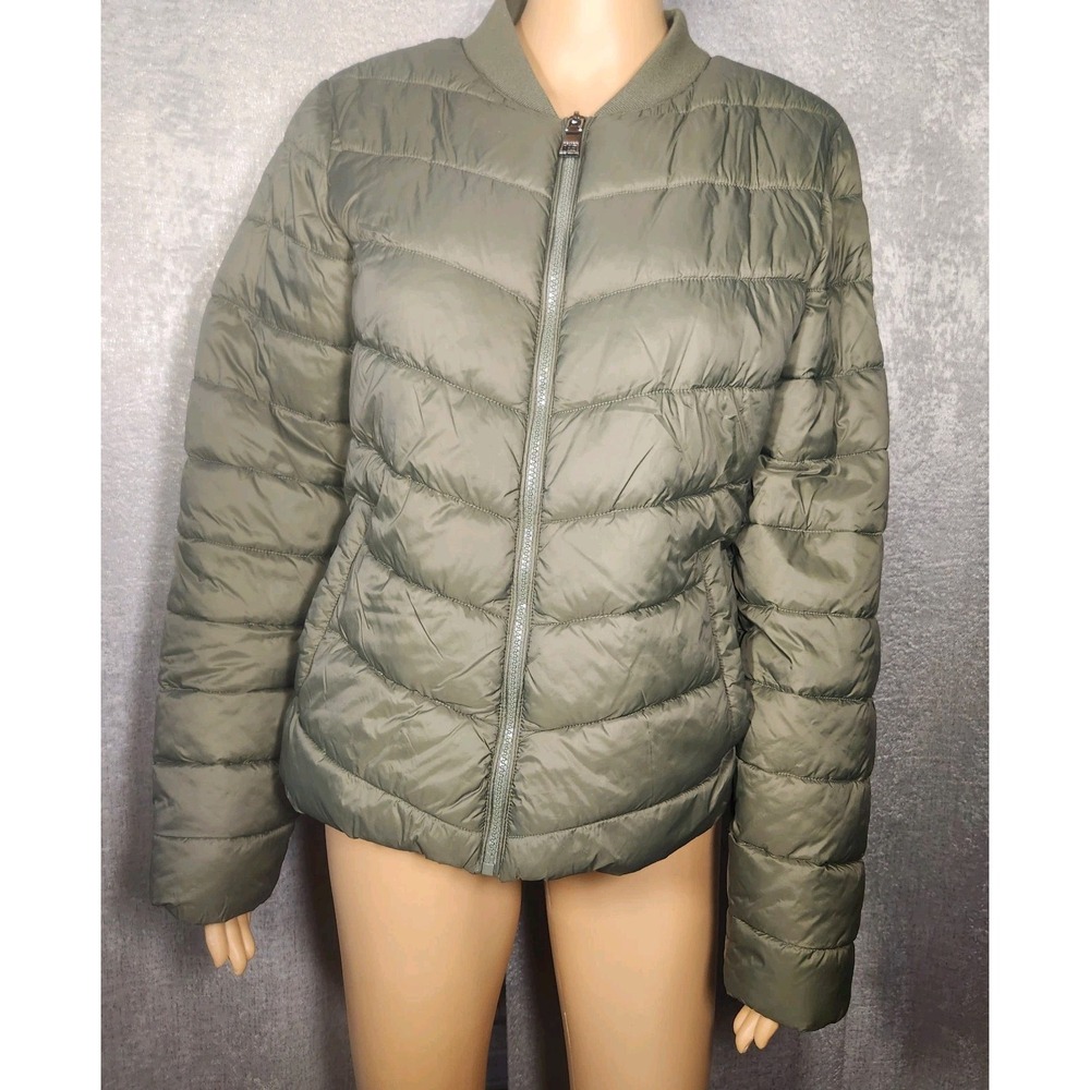 Madden NYC Womens Large Puffer Jacket Olive Green
